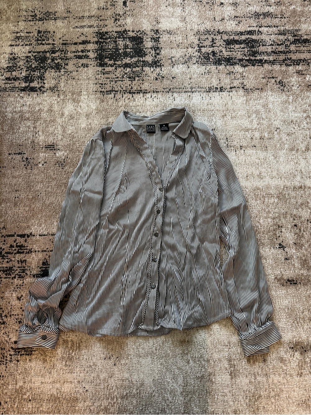 Saks Fifth Avenue Black and White Striped Silk Shirt
